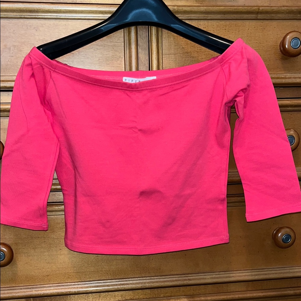 Piper Off-Shoulder Coral Crop Top